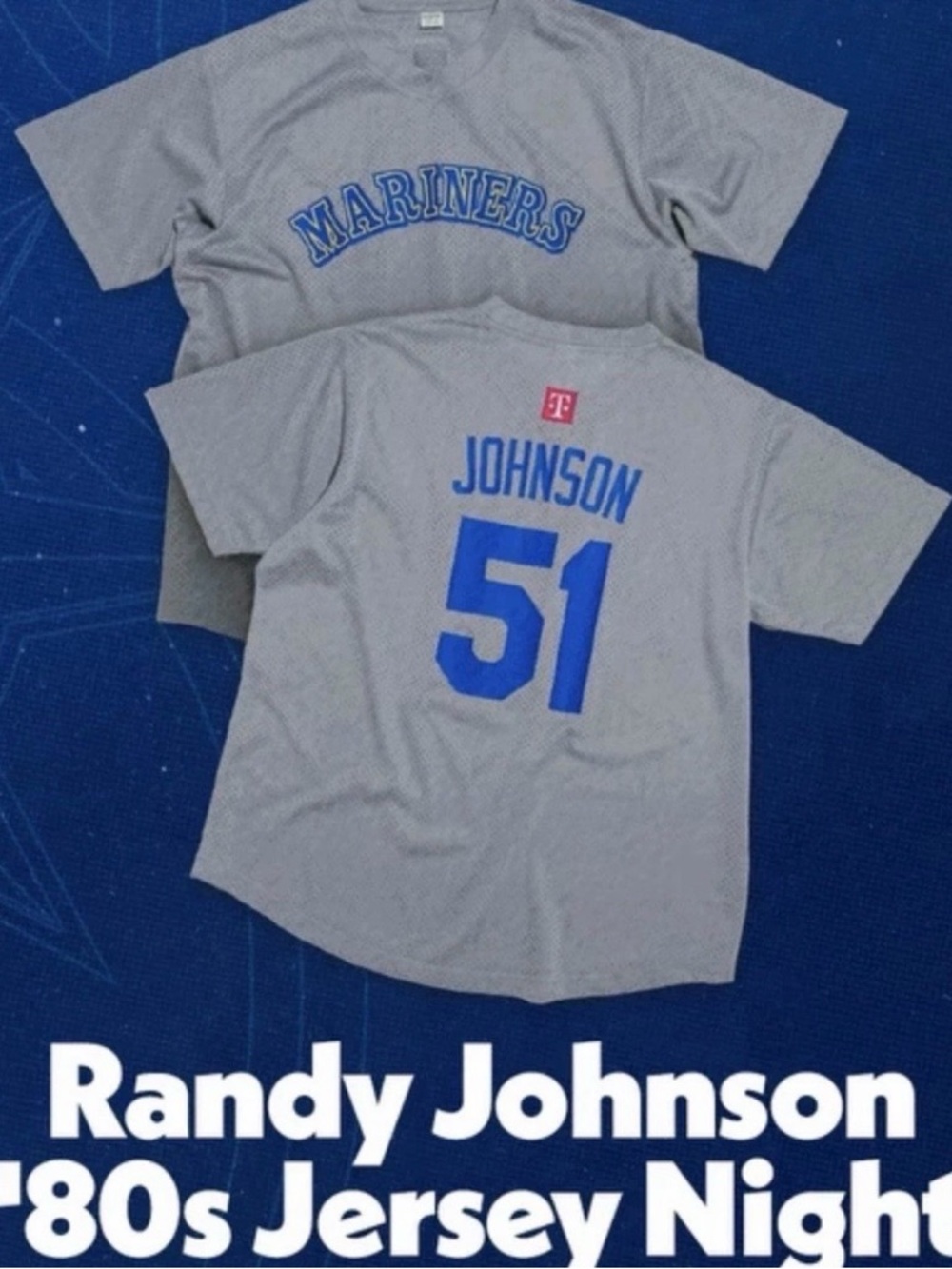 Seattle Mariners Randy Johnson 80’s style  jersey SGA MLB Ichiro